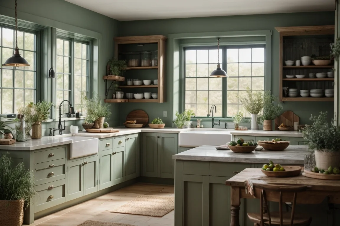 farmhouse sage green kitchen cabinets