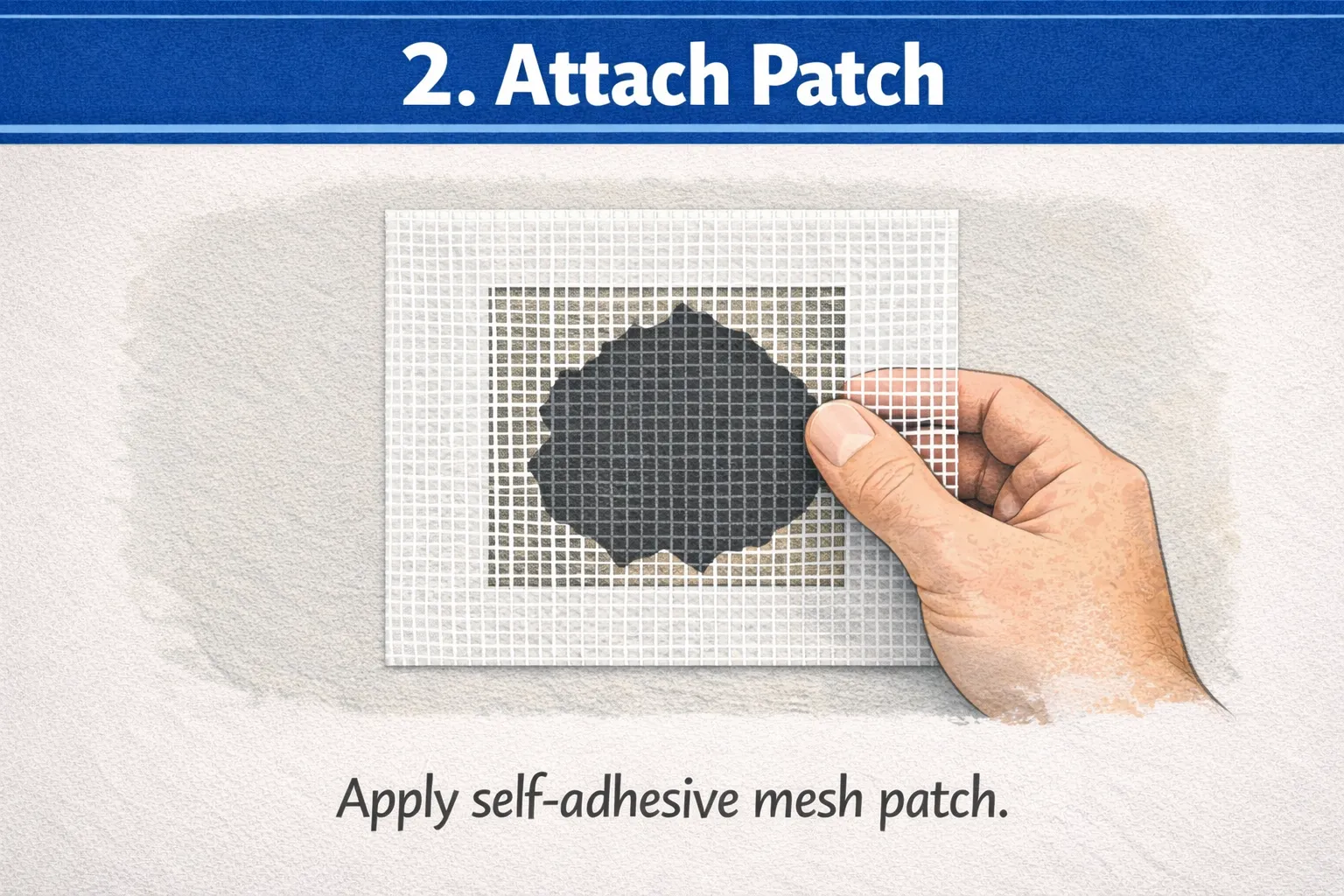 Applying self-adhesive mesh patch