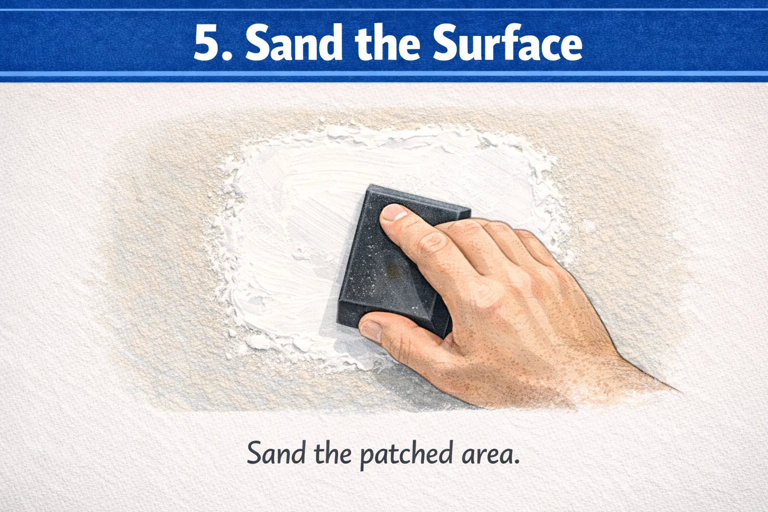 Sanding the patched area step 5